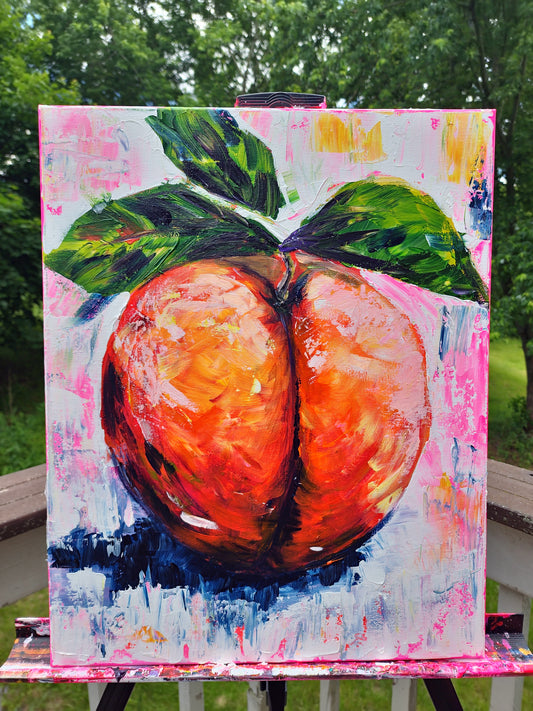 "A Plump Peach" Original Mixed Media Painting