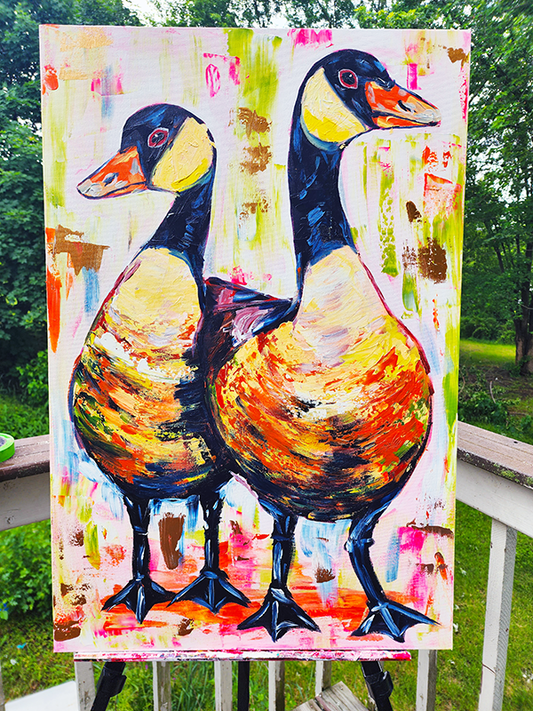 "A Pair of Big Orange Honkers" Original Mixed Media Painting