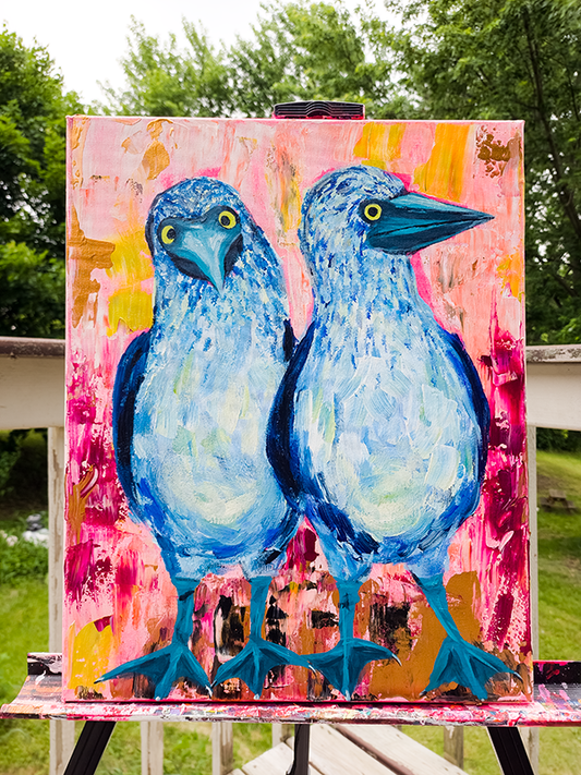 "A Pair of Blue Boobies" Original Mixed Media Painting