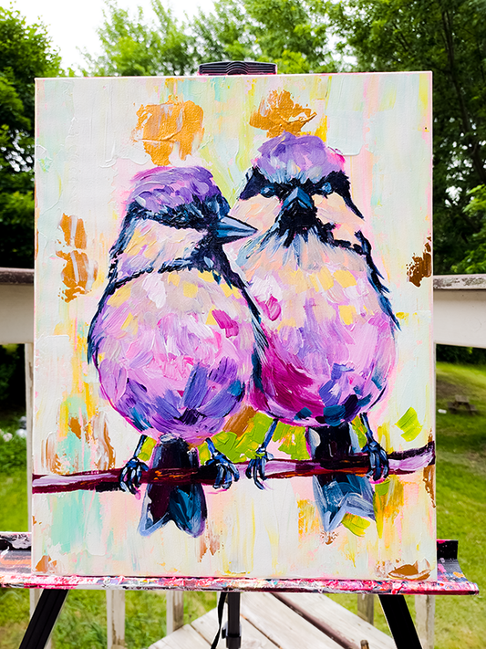 "A Pair of Purple Tits" Original Mixed Media Painting